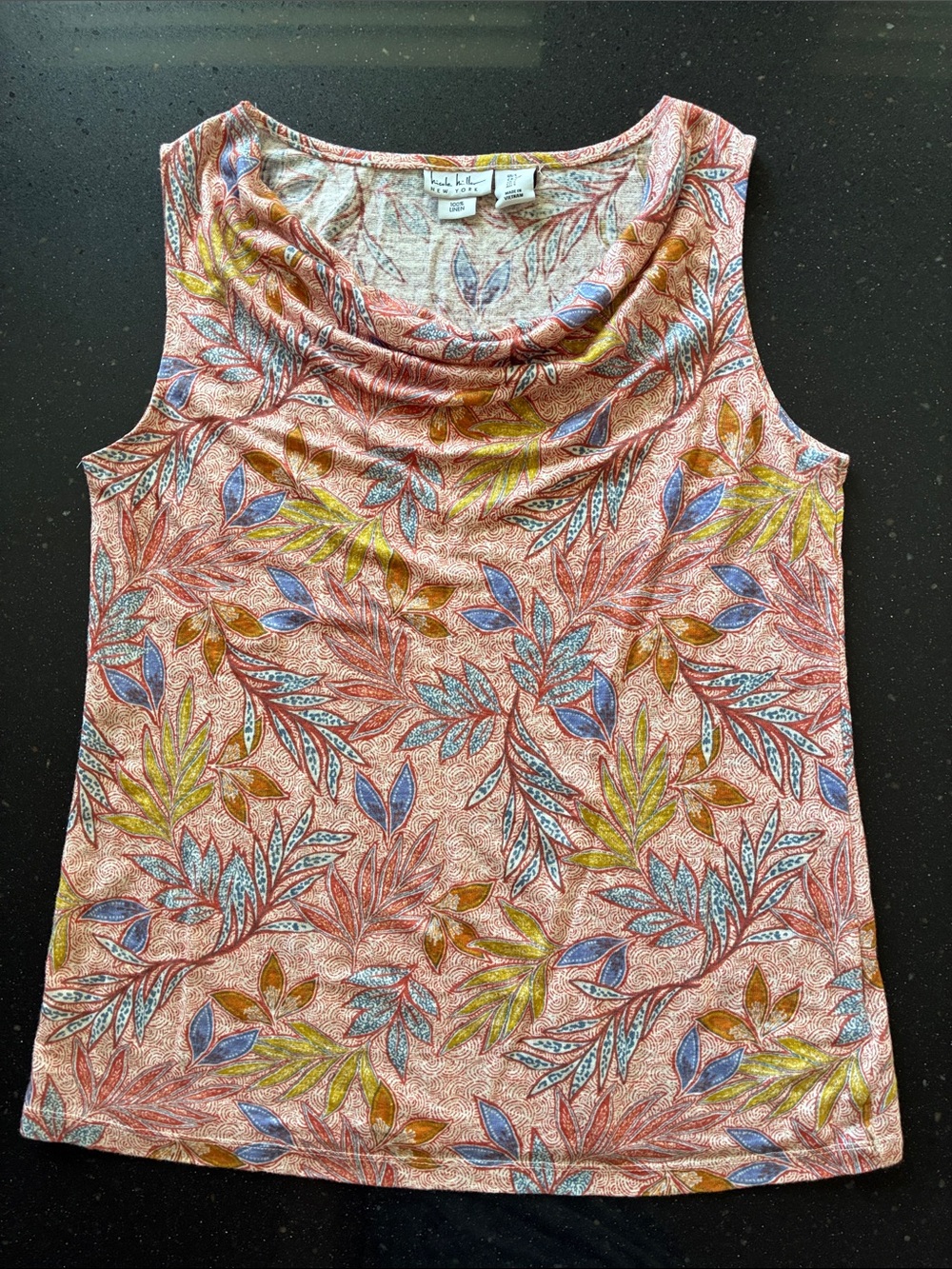 Nicole Miller Pink Floral Sleeveless Cowl Neck Tank Top